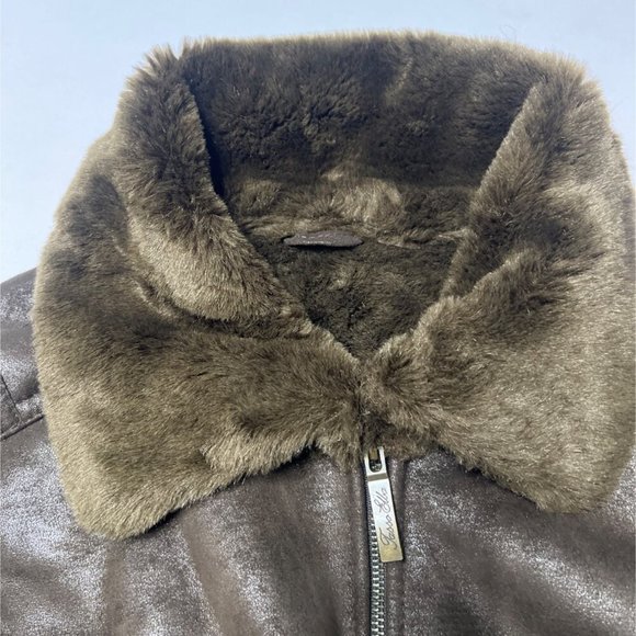 Tasso Elba Brown Faux Leather Jacket Men Winter Jacket Size M - Picture 3 of 13